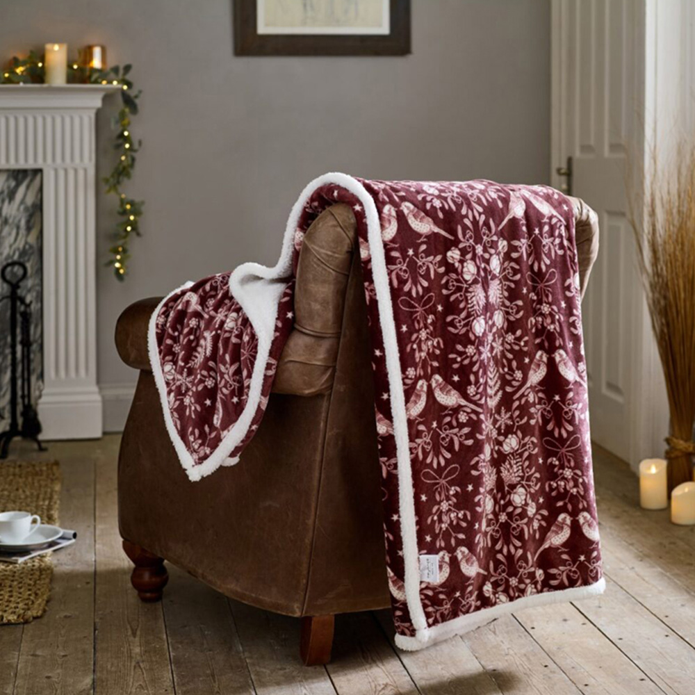 Deyongs Burgundy Winter Birds Throw 140 x 180cm Image 2
