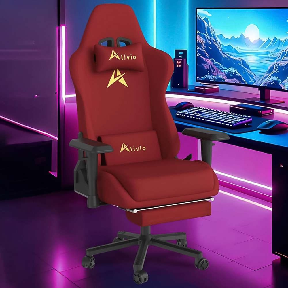 Alivio Red Velvet Reclining Gaming Chair with Lumbar and Headrest Support Image 1