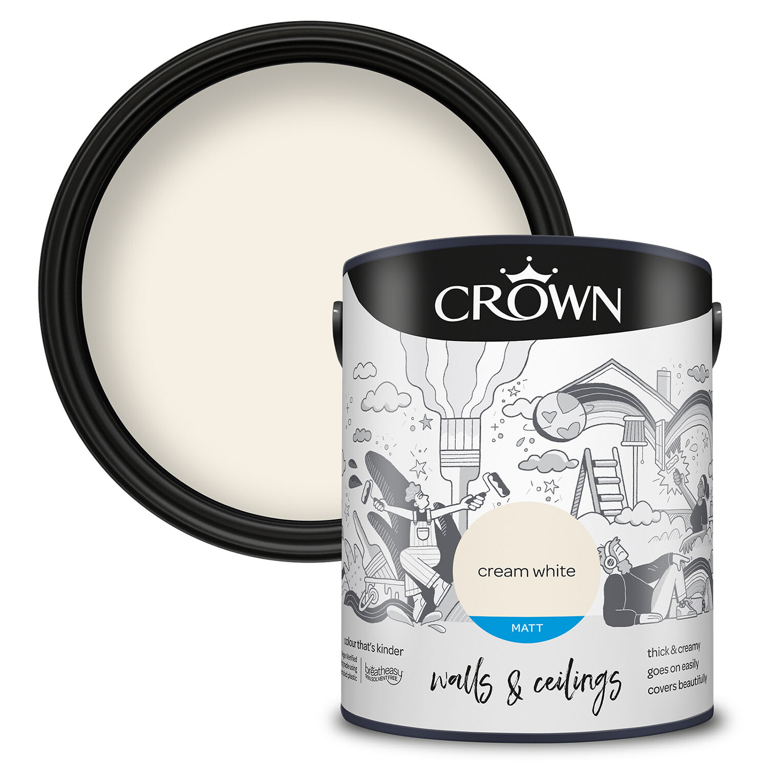 Crown Matt Emulsion Paint 5L - Cream White Image 1