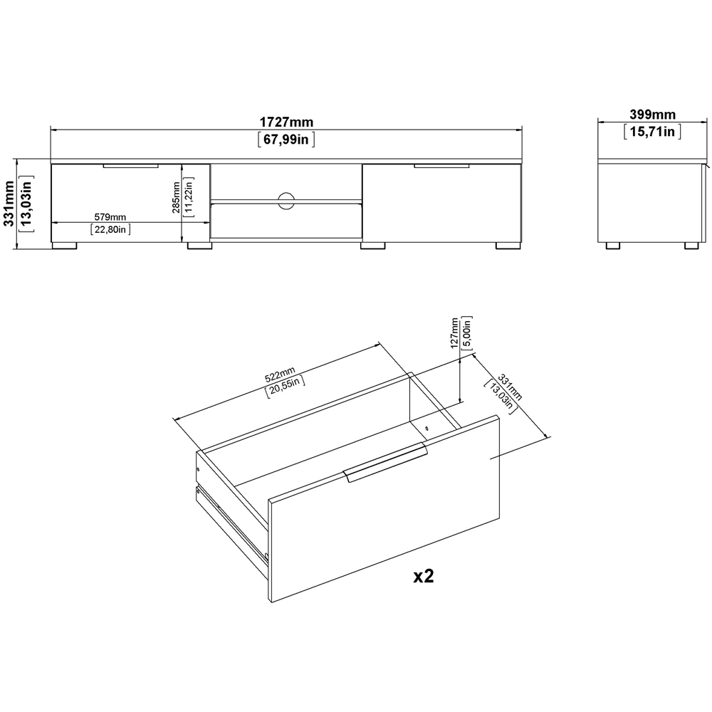 Florence Match 2 Drawers 2 Shelf White High Gloss TV Unit Image 9