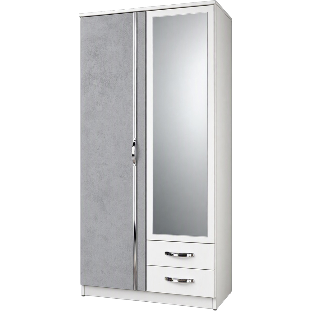 TJ'S Clack 2 Door 2 Drawer Grey and White Wardrobe with Mirror Image 2