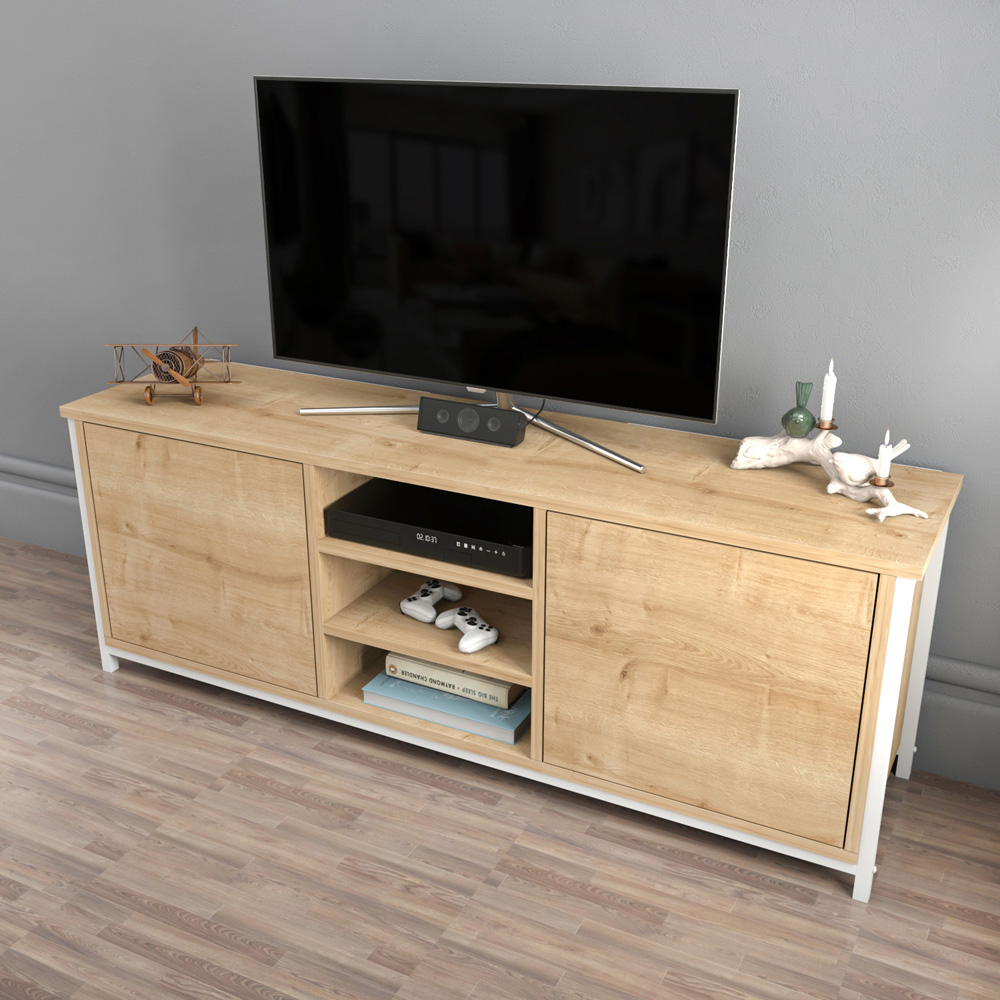 Decorotika Otis 2 Door 3 Shelf White and Oak TV Stand for 63 inch TV Image 5