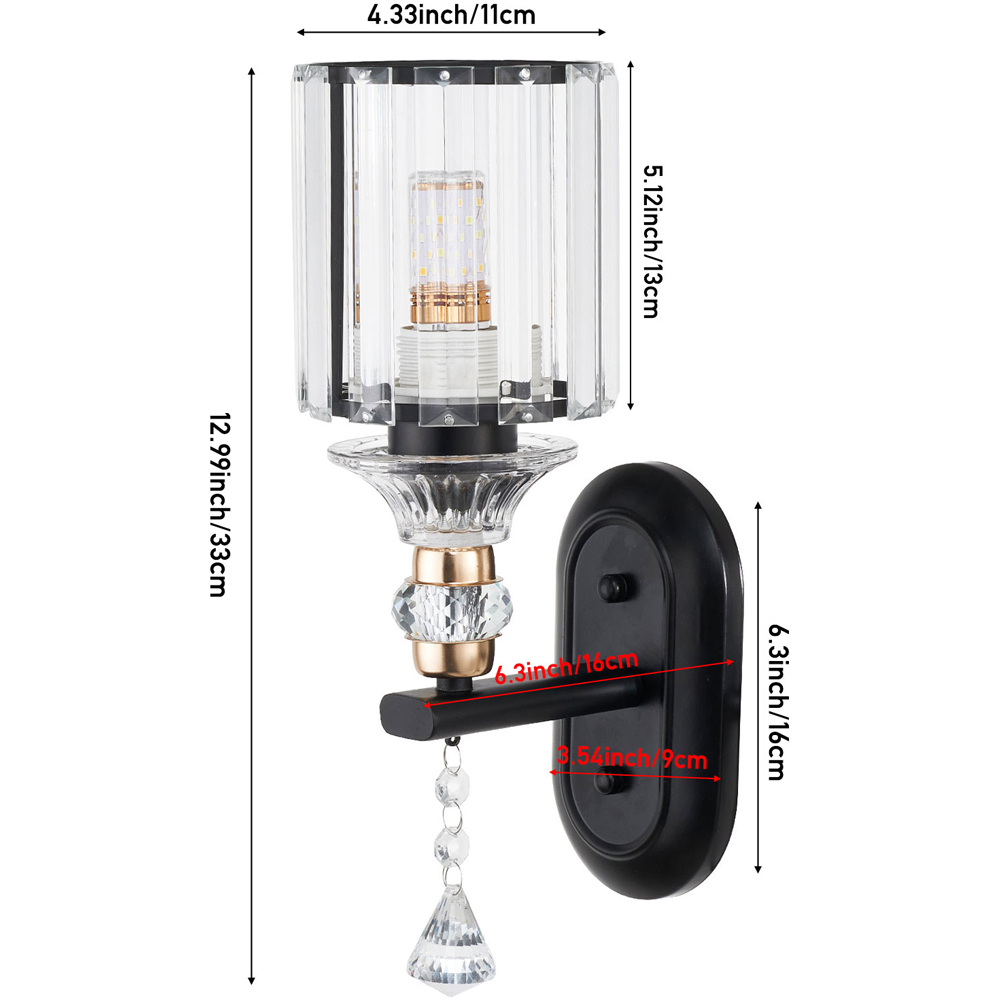 Living and Home Elegant Black Metal and Crystal E27 Wall Light Image 8