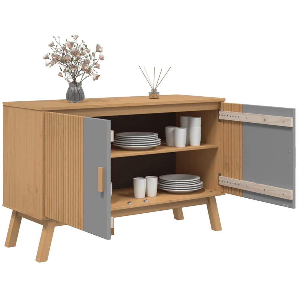 vidaXL 2 Door Grey and Brown Solid Pine Wood Sideboard Image 6