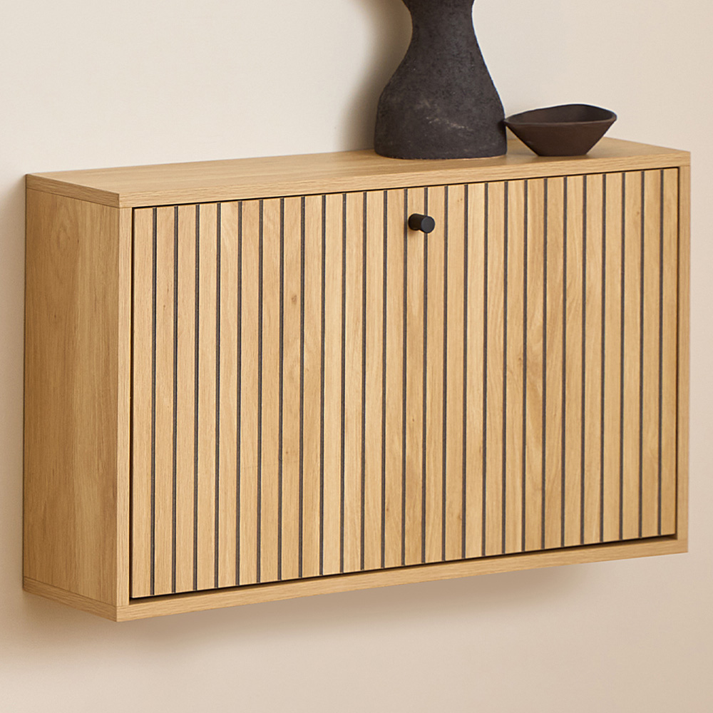Florence Albany Single Flip Down Door Oak Shoe Cabinet Image 1