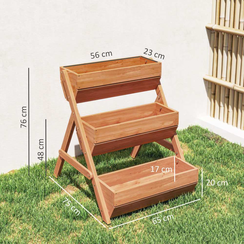 Outsunny 3-Tier Brown Wooden Raised Garden Bed Elevated Planter Box Image 8