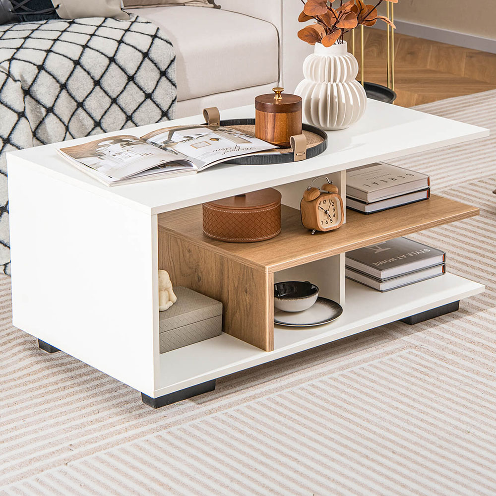 Costway 5 Shelf Rectangular White Coffee Table Image 1