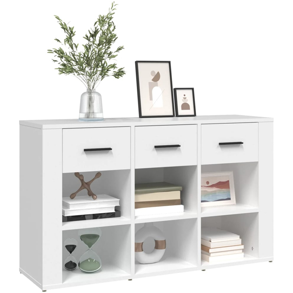 vidaXL 3 Drawer 6 Shelf White Wide Sideboard Image 4