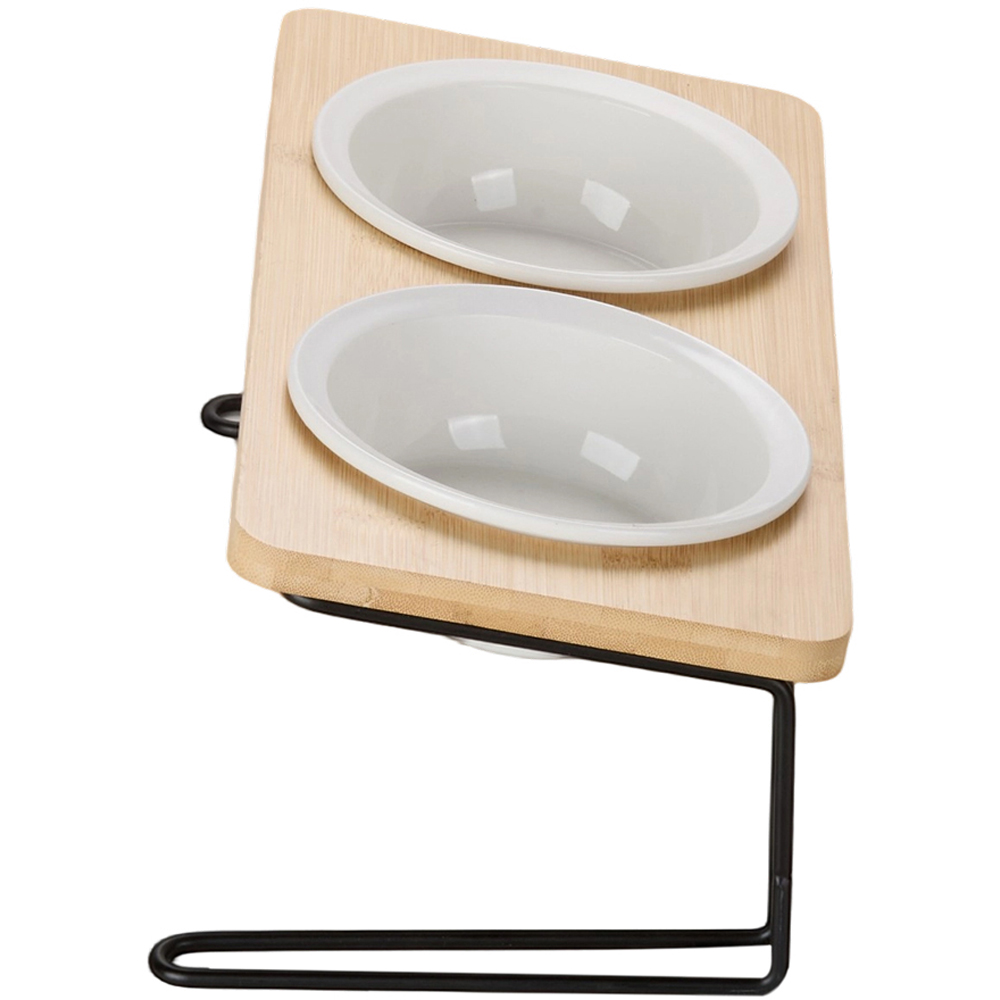 H&O Direct Wood Dual Ceramic Bowl Pet Feeder with Rack Image 2