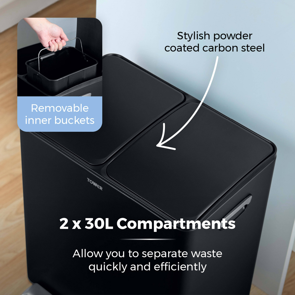Tower Double Recycling Black Pedal Bin 60L Image 5