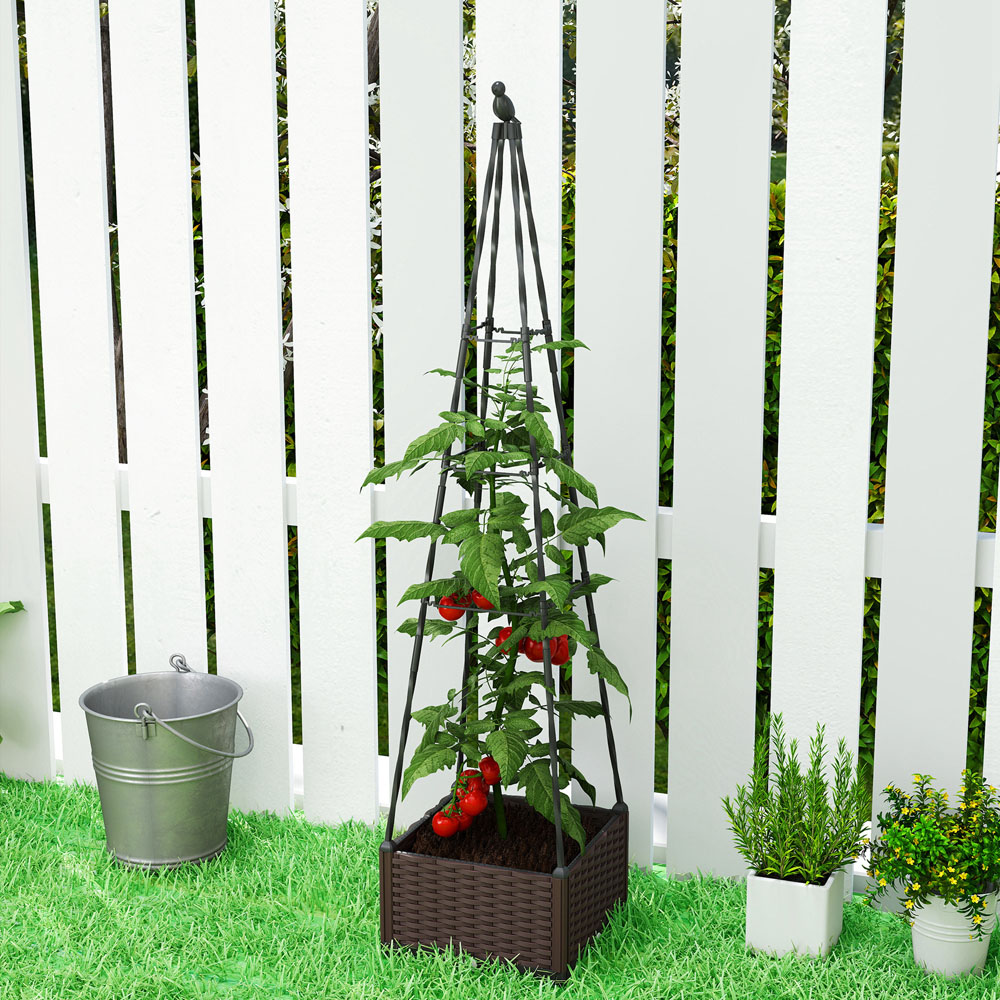Outsunny Black Plastic Self Watering Raised Planter with Trellis and Drainage Holes 175 x 40 x 40cm Image 4