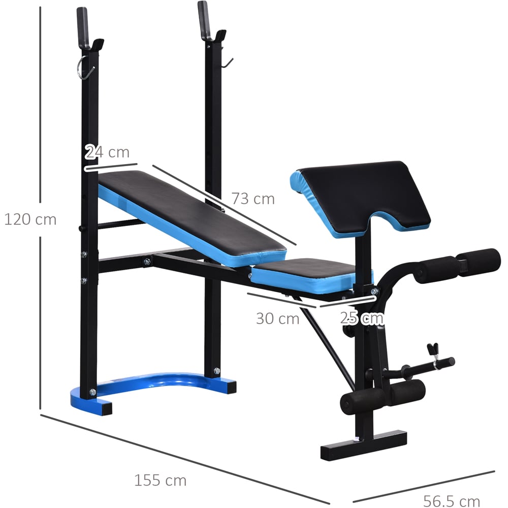 HOMCOM Black and Blue Adjustable Weight Bench with Leg Developer Barbell Rack Image 8