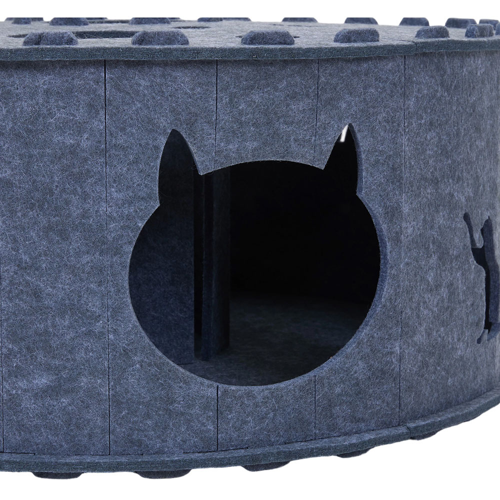 H&O Direct 2-Tier Grey Donut Shape Round Felt Cat House Image 3