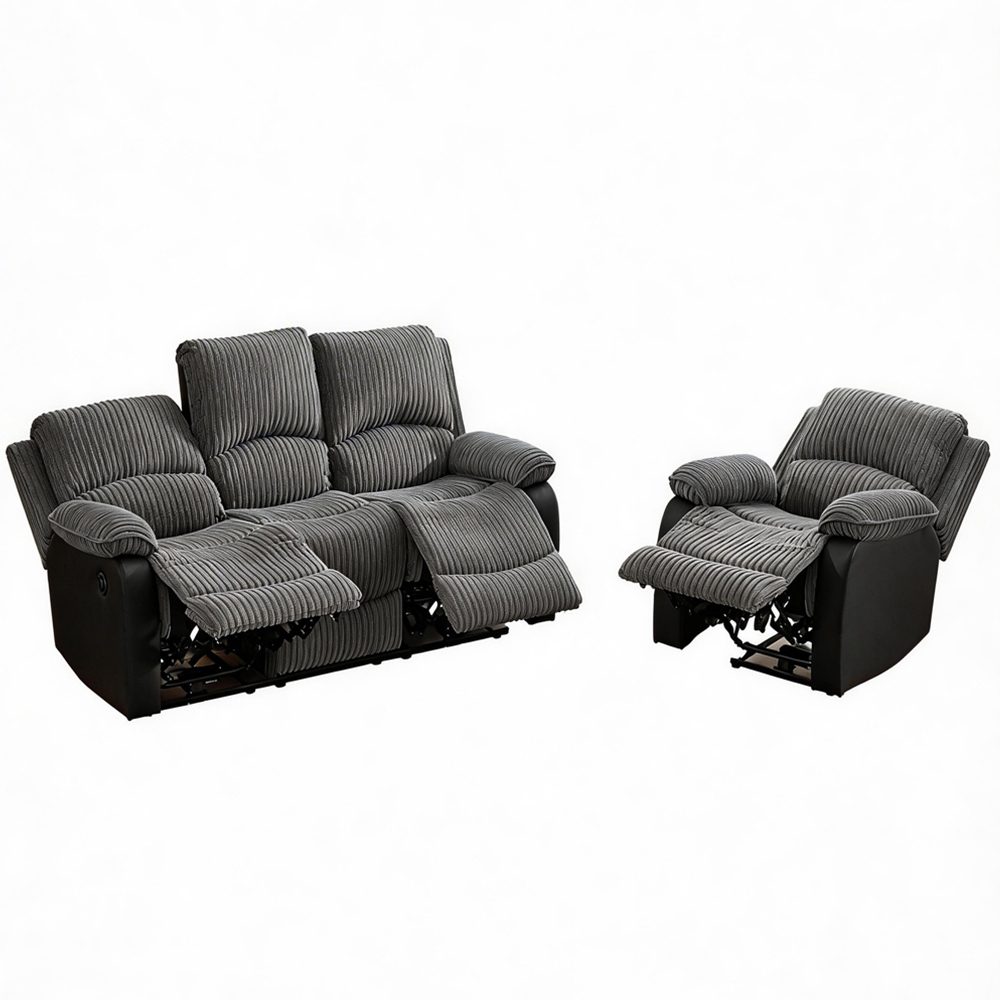 Furniture One 4 Seater Grey Sectional Corduroy Electric Recliner Sofa Chair Set Image 2