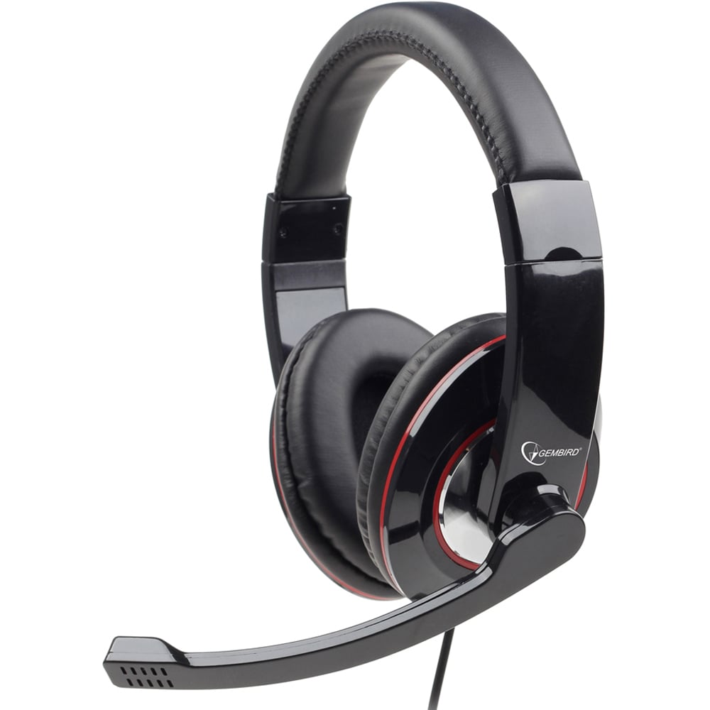 Gembird Black Red and Chrome Stereo USB Headset with Mic and Volume Control Image 1