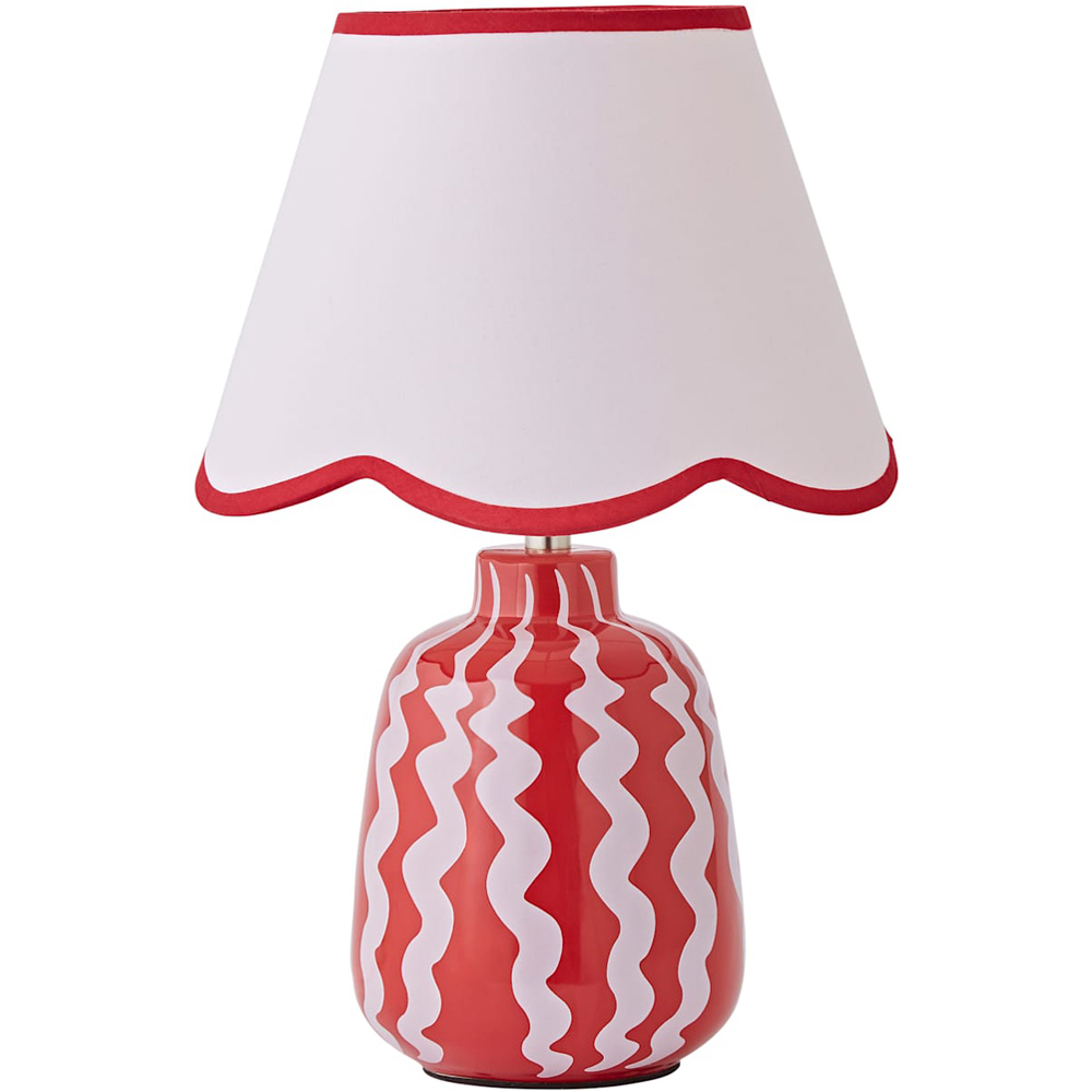 ValueLights Katy Scallop Shade Pink and Red Wiggle Stripe Table Lamp with Bulb Image 1