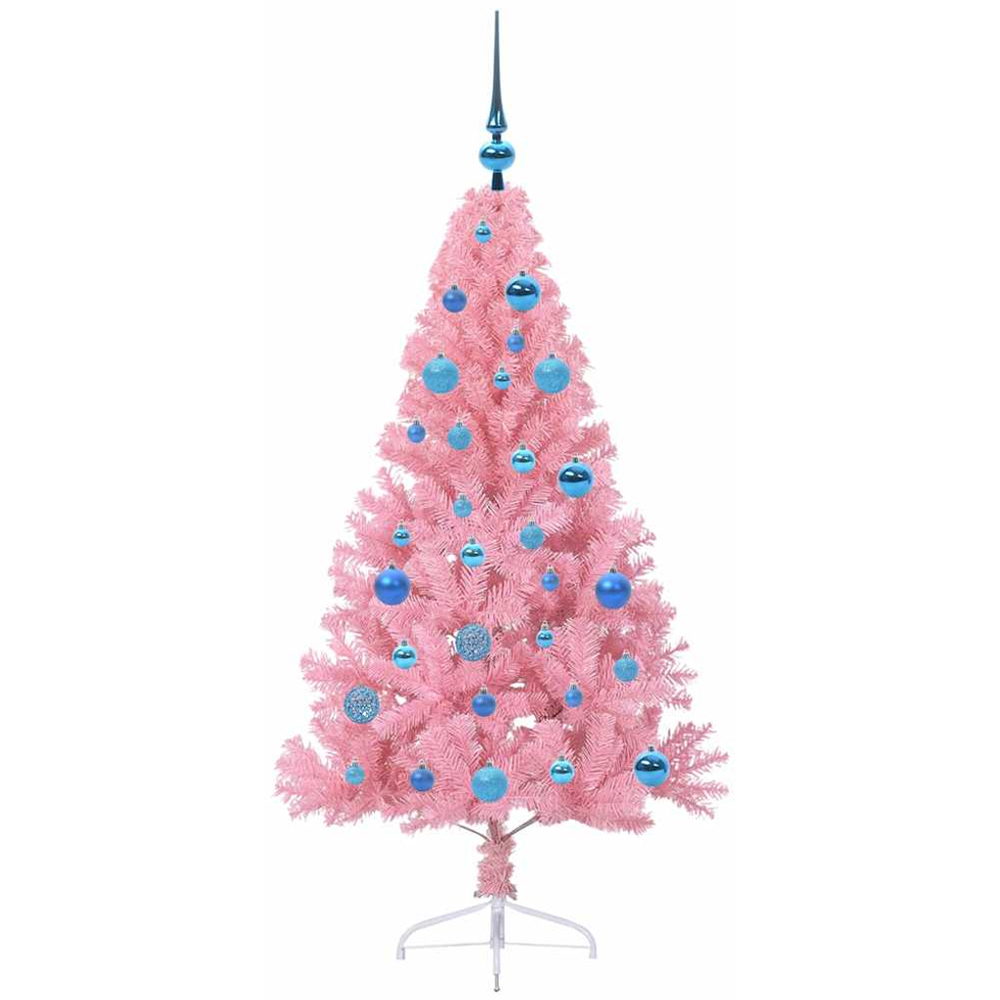 vidaXL Pre-Lit Blue Baubles Pink Artificial Christmas Tree 5ft Image 4