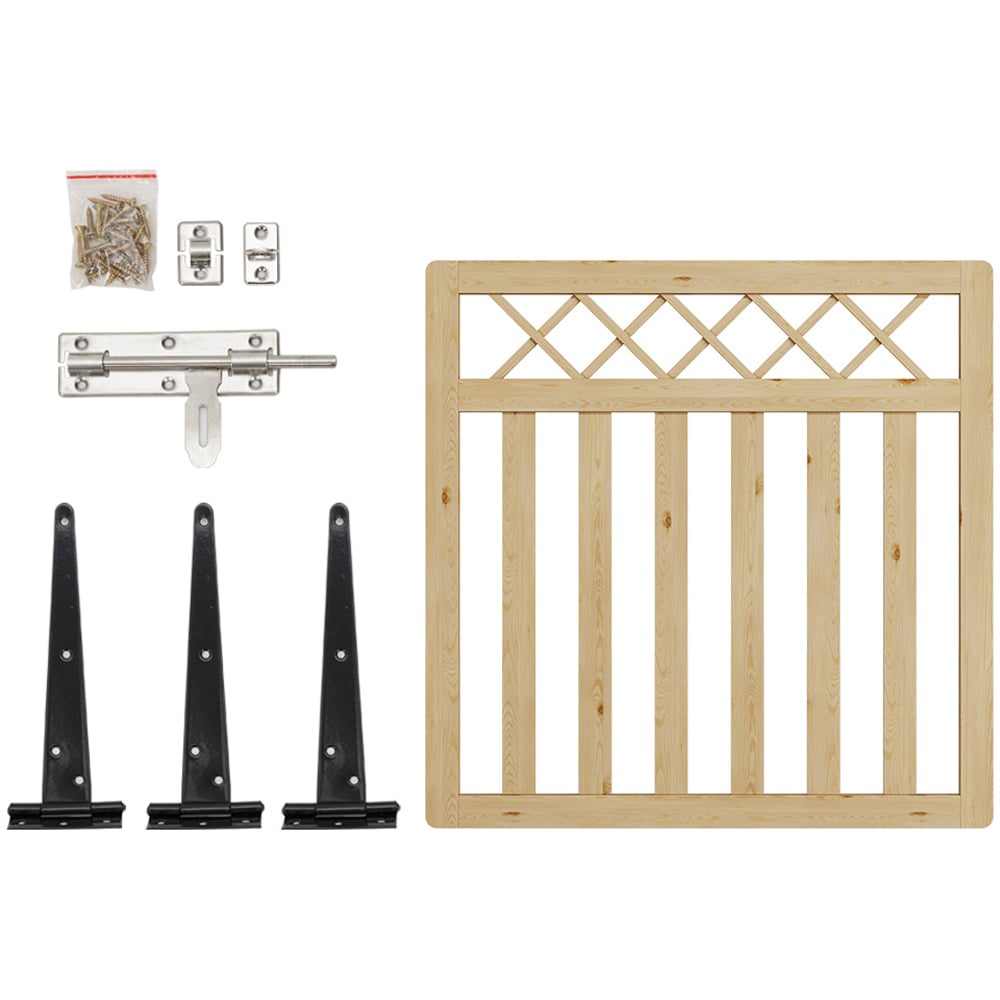 Outdoor Cross Top Wooden Nature Garden Fence Door, 120 x 120 x 2.5cm Image 5