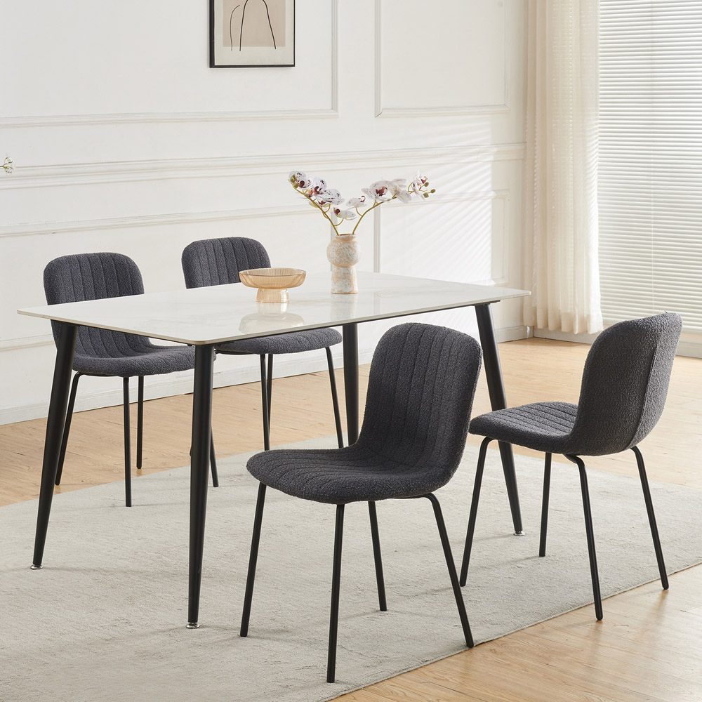Bella Set of 4 Dark Grey Teddy Faux Fur Stitched Design Dining Chairs Image 6