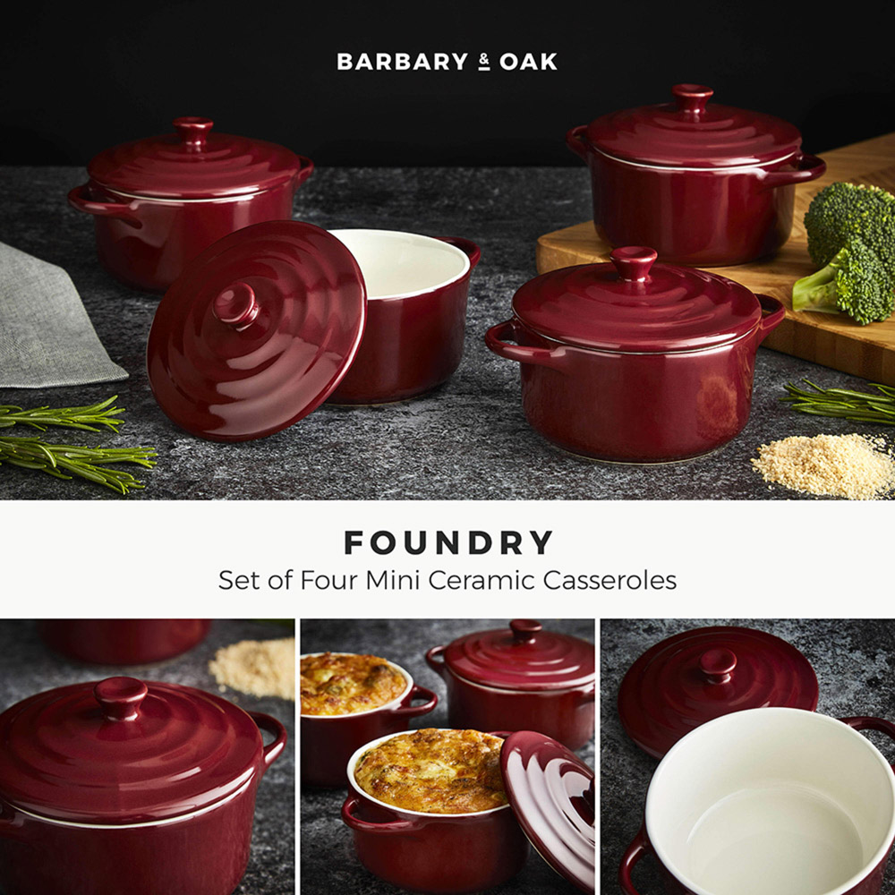 Barbary and Oak 10cm Bordeaux Red Set of 4 Ceramic Mini Casseroles Image 2