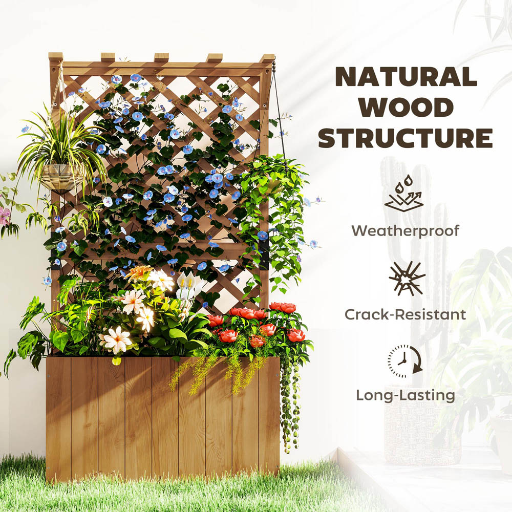 Outsunny Natural Wooden Planter with Trellis Image 6