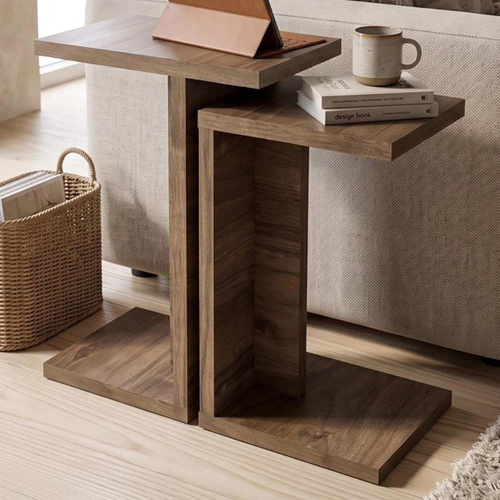 Decortie Nero Istanbul Walnut Side Table Set of 2 Image 1