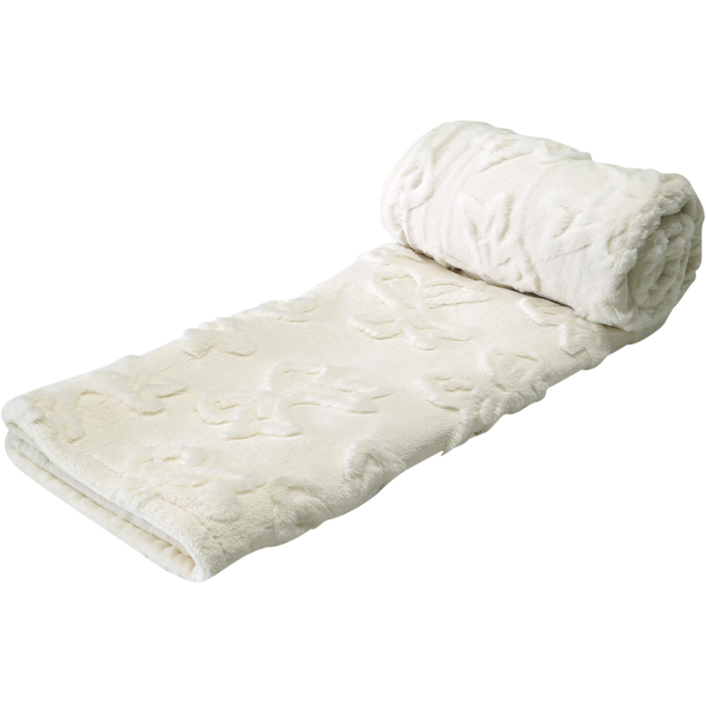 Bow Faux Fur Heated Electric Throw White Image 3