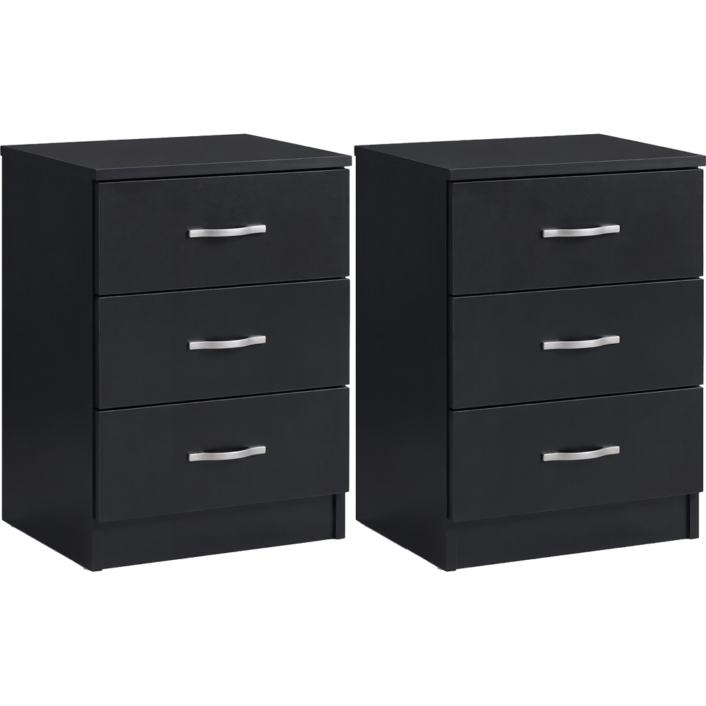 Vida Designs Riano 3 Drawer Black Melamine Finish Bedside Table Set of 2 Image 2