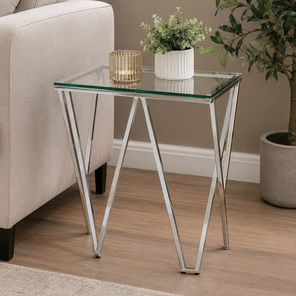 Premier Housewares Allure Chrome End Table with Triangular Base Image 3