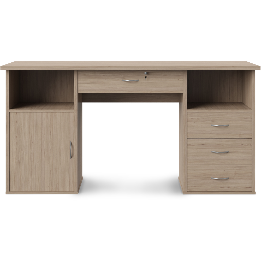 Alphason Dallas Single Door 4 Drawer Oak Office Desk Image 3