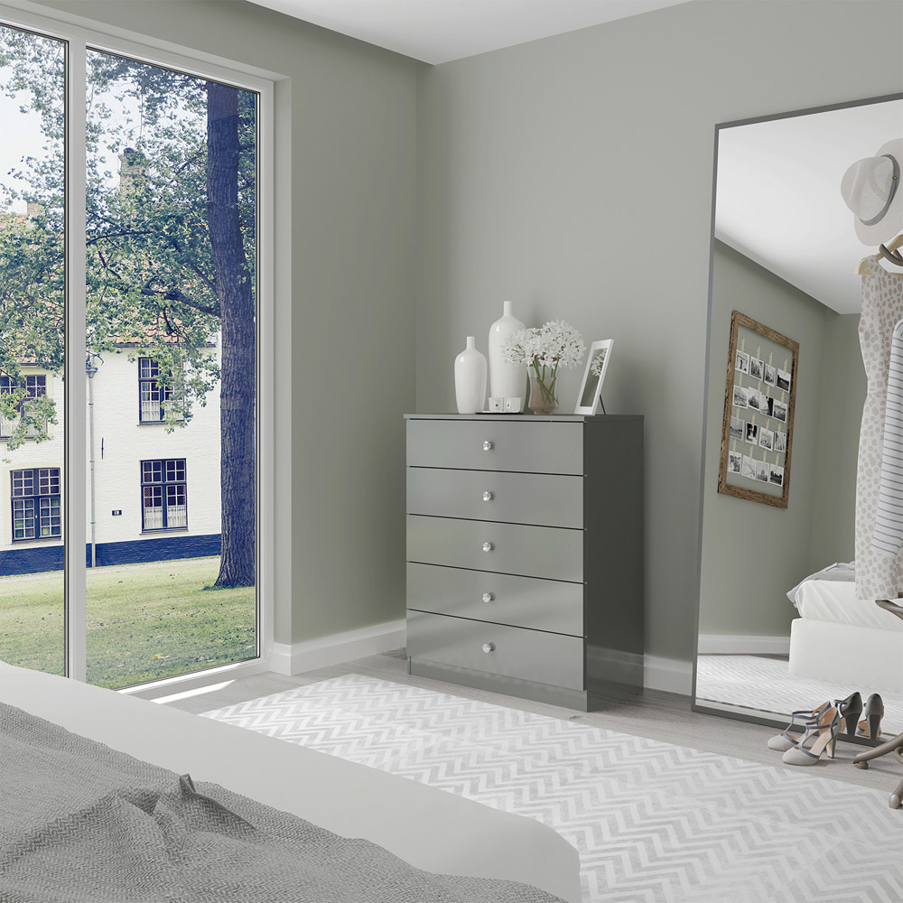 Seconique Denver 5 Drawer Grey Gloss Storage Chest Image 8