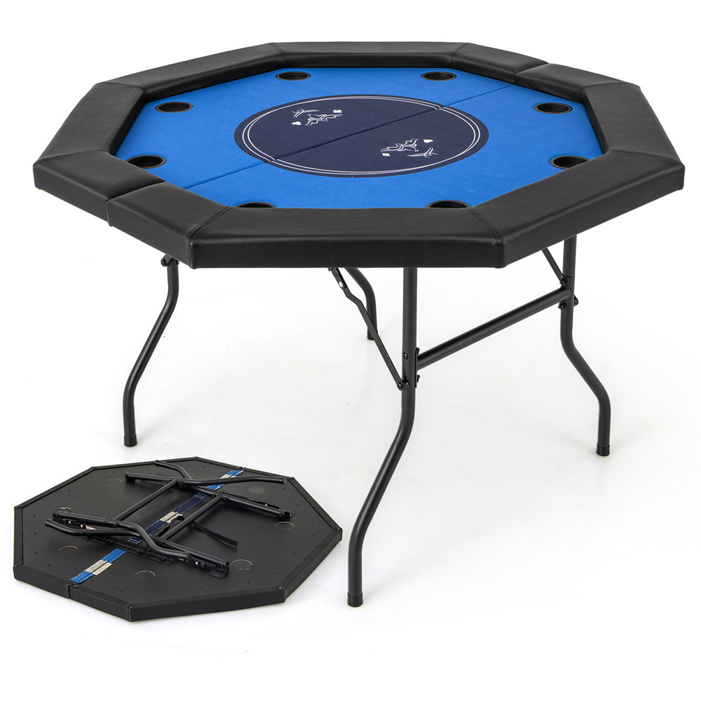 Costway 8 Player Blue Foldable Poker Table 130cm Image 3