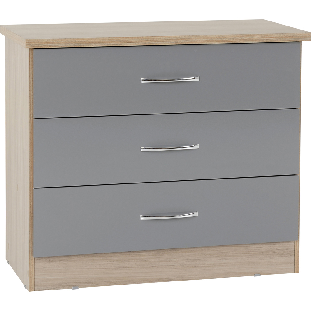 Seconique Nevada 3 Drawer Grey Gloss and Light Oak Veneer Chest of Drawers Image 2