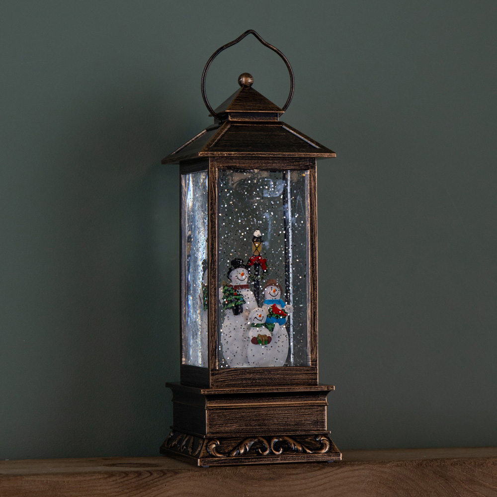 Samuel Alexander Bronze Snowman Scene Lantern Water Spinner Christmas Decoration 27cm Image 3