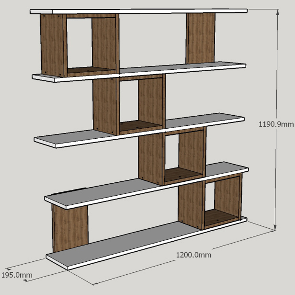 Decorotika Wind 5 Shelf 4 Cube White and Walnut Geometric Bookcase Image 4