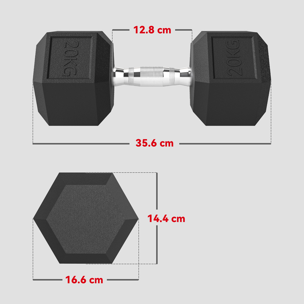 HOMCOM Black Portable Hexagonal Rubber Dumbbell Set 20kg 2 Pack Image 9