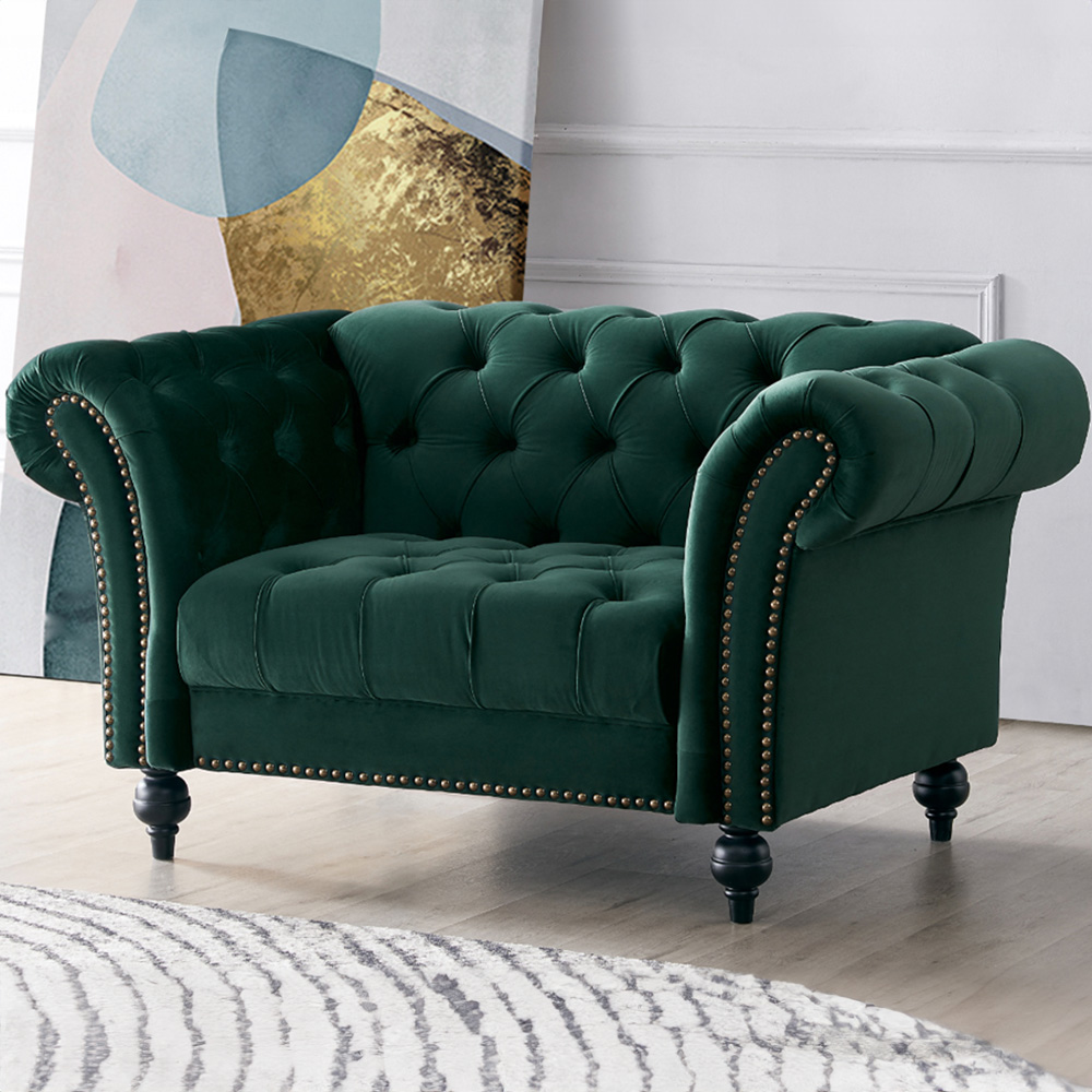 Home Detail Mayfair Green Velvet Curved Sofa Chair Image 1