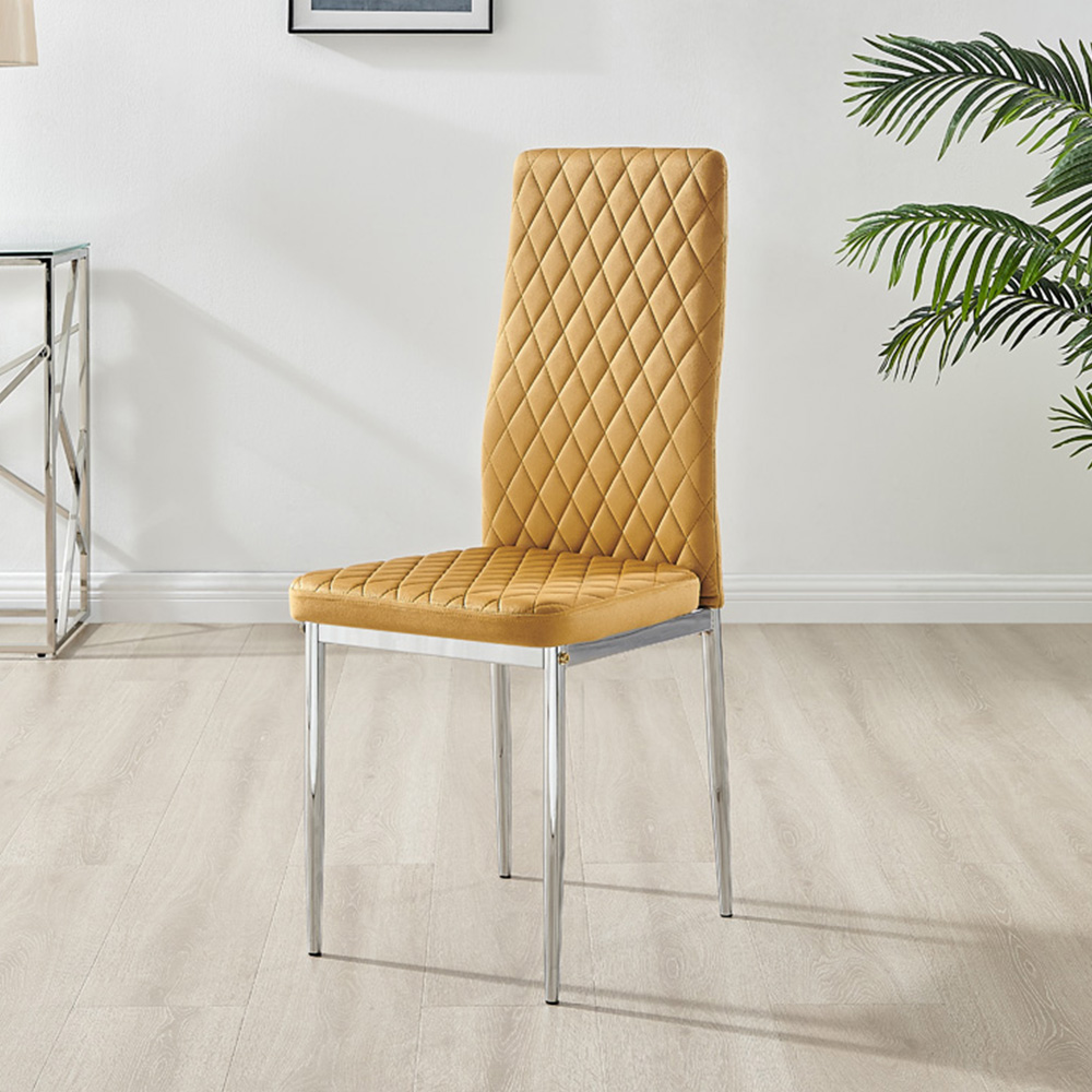 Furniturebox Lucia Valera 4 Seater Round Dining Set Black Gloss Mustard Yellow and Chrome Image 3