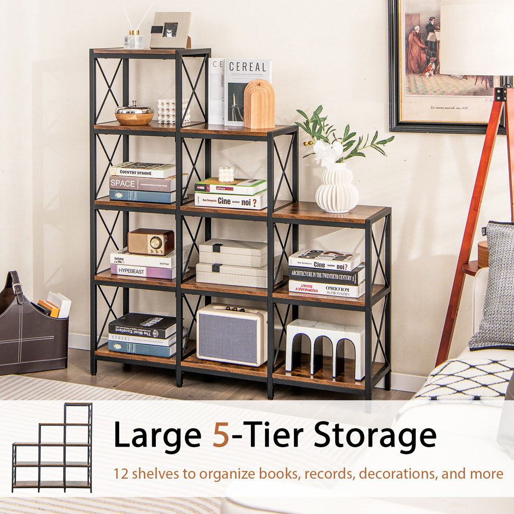 Costway 9 Cube Carbon Steel Brown Bookshelf Image 5