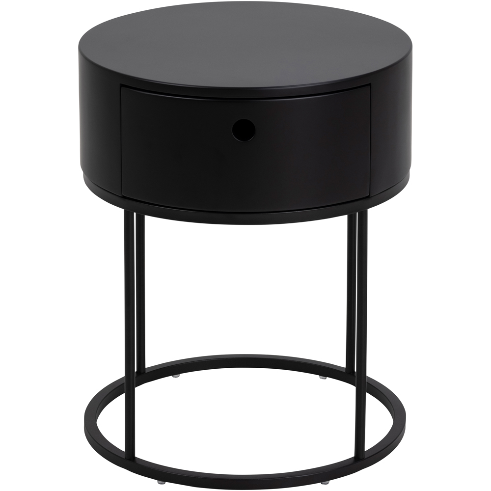 Florence Polo Single Drawer Black Round Bedside Table Image 3