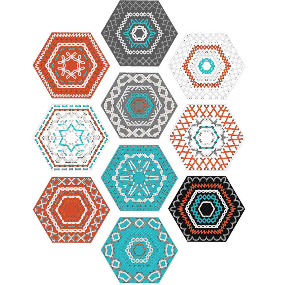 Walplus Stitches and Patches Hexagon Floor Tile Stickers 10 Pack Image 2