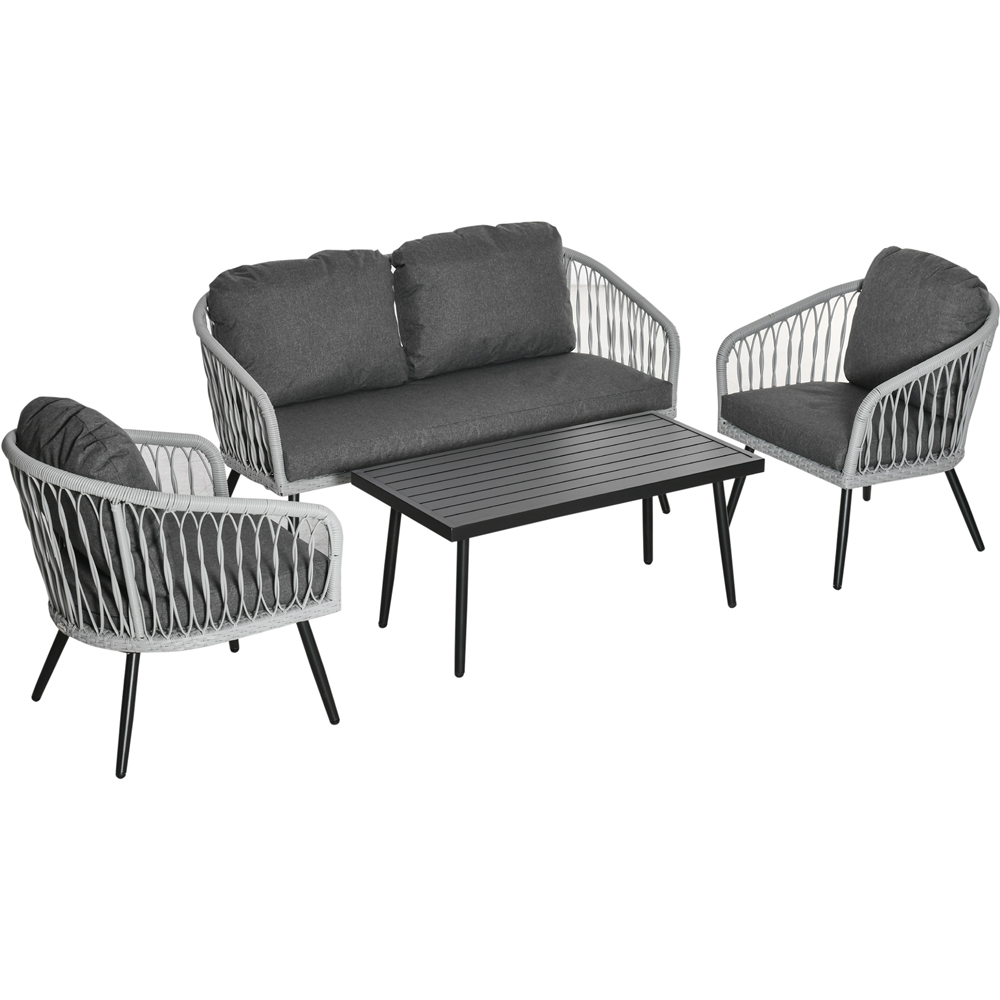Outsunny 5 Seater Grey PE Rattan Sofa Set with Coffee Table Image 2