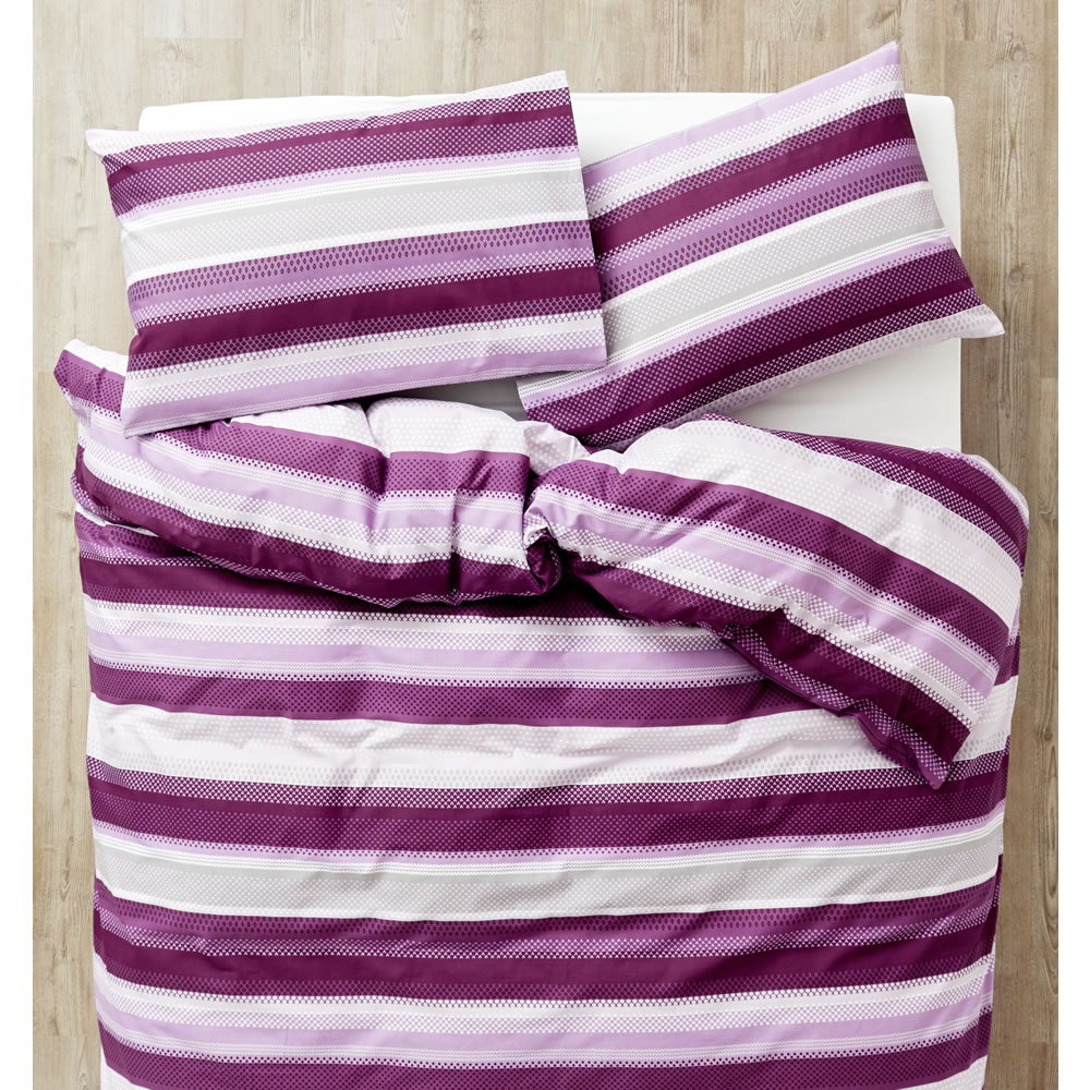 Wilko Stripe Plum and Lilac Easy Care King Size Duvet Set Image 3