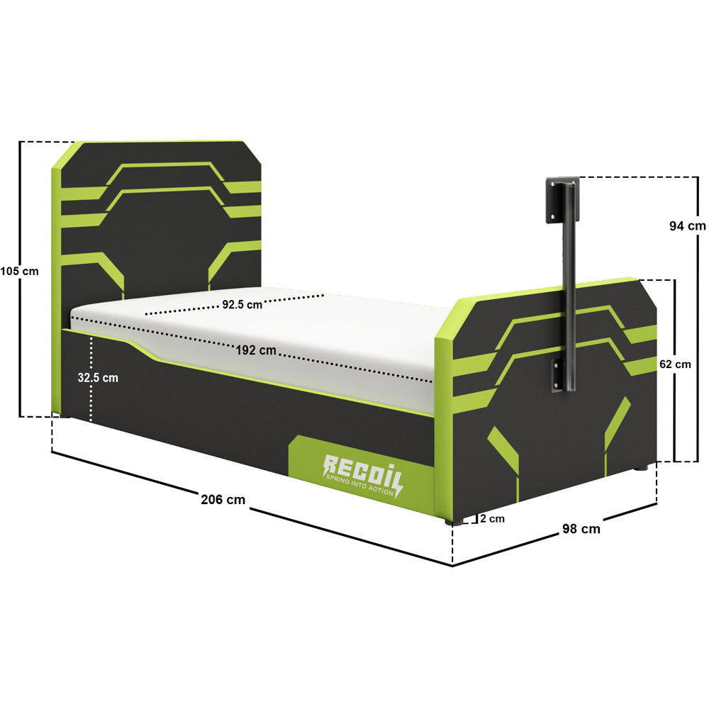 Recoil Alister Single Black and Green Side Lift Ottoman Bed with TV Support Image 7