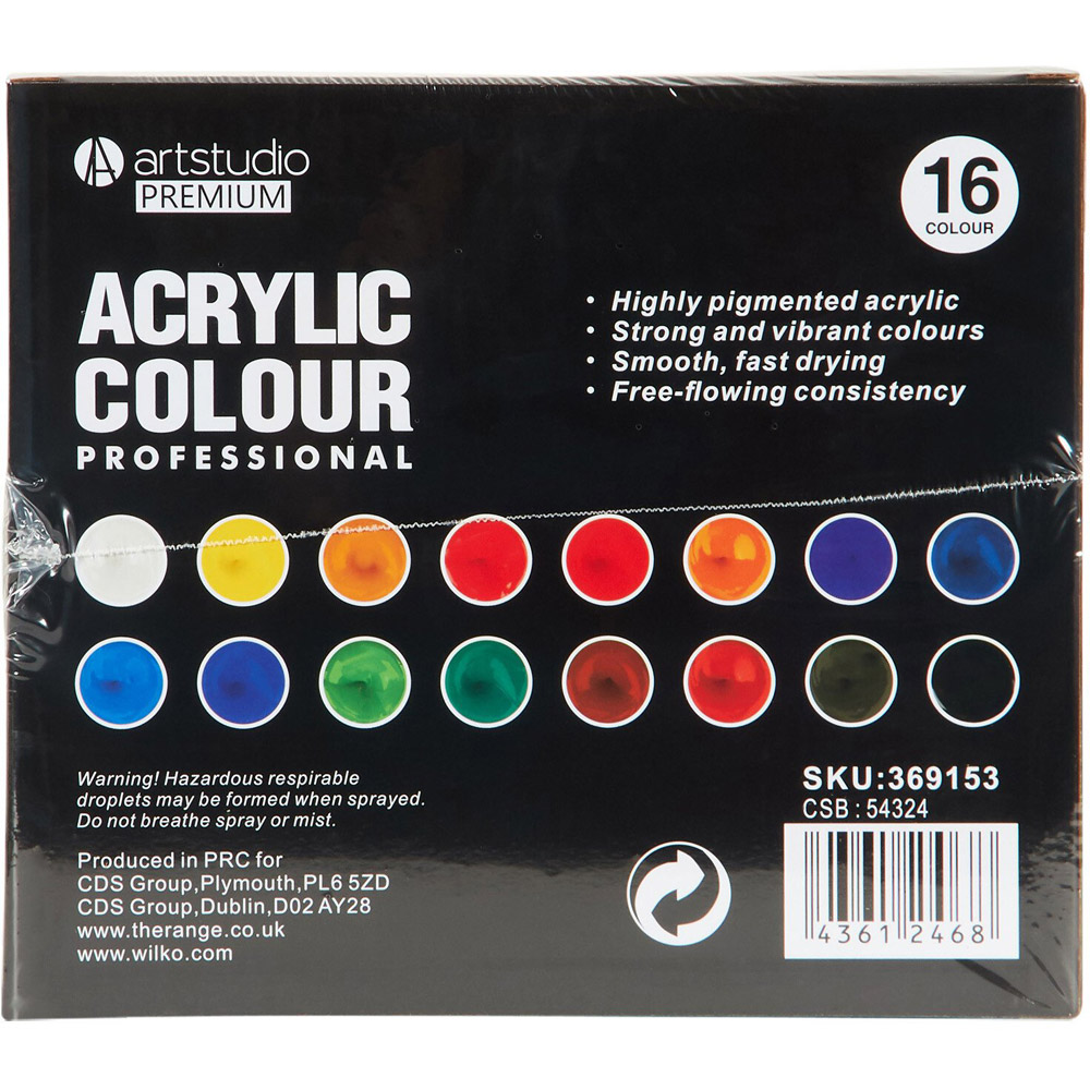 Art Studio Multicolour Professional Acrylic Colour 16 Pack Image 6