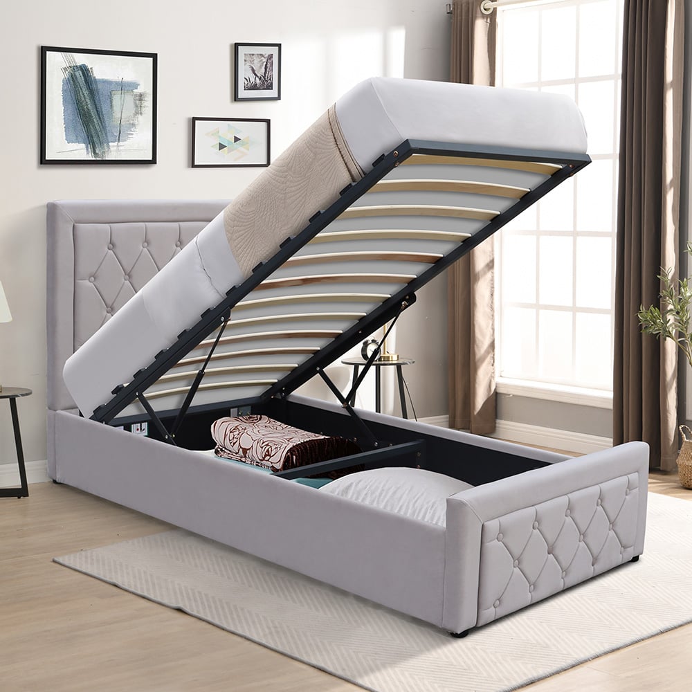 Kosy Koala Single Grey Velvet Tufted Gaslift Ottoman Bed Image 6