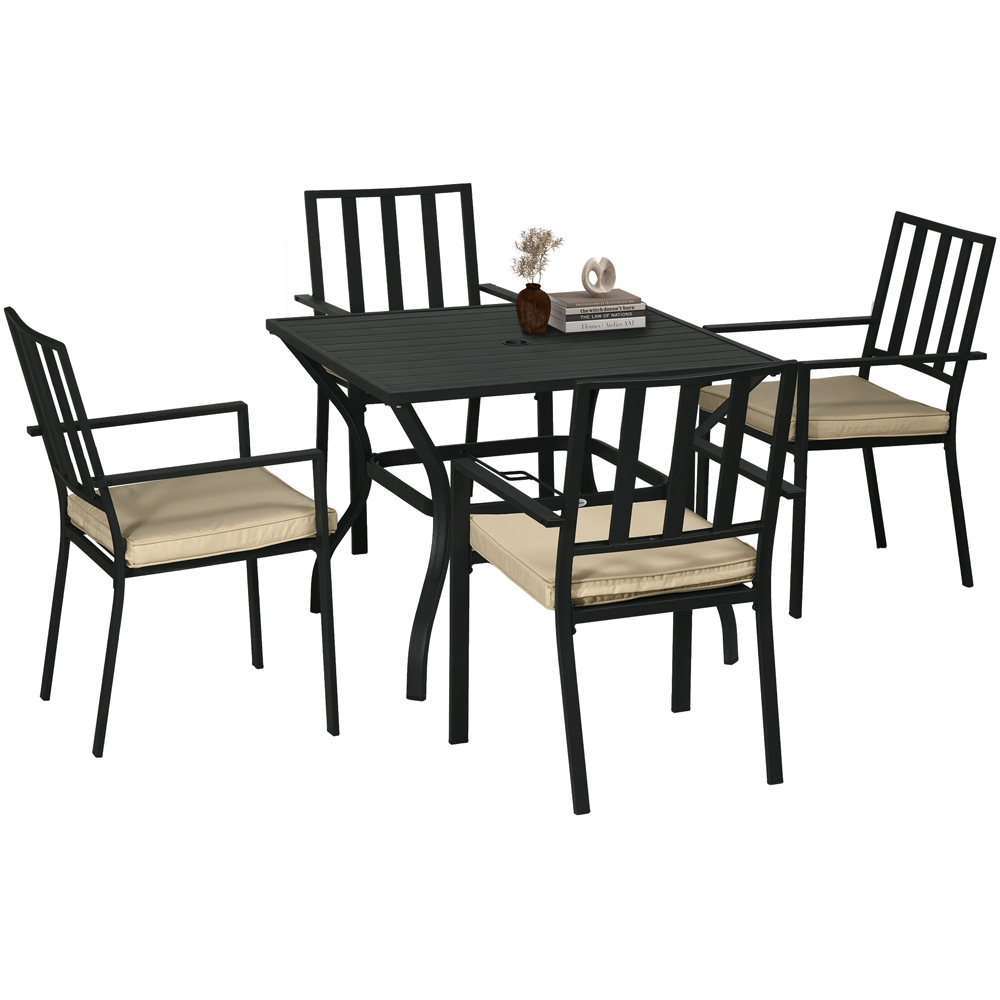 Outsunny 4 Seater Garden Dining Set with Umbrella Hole Black Image 2