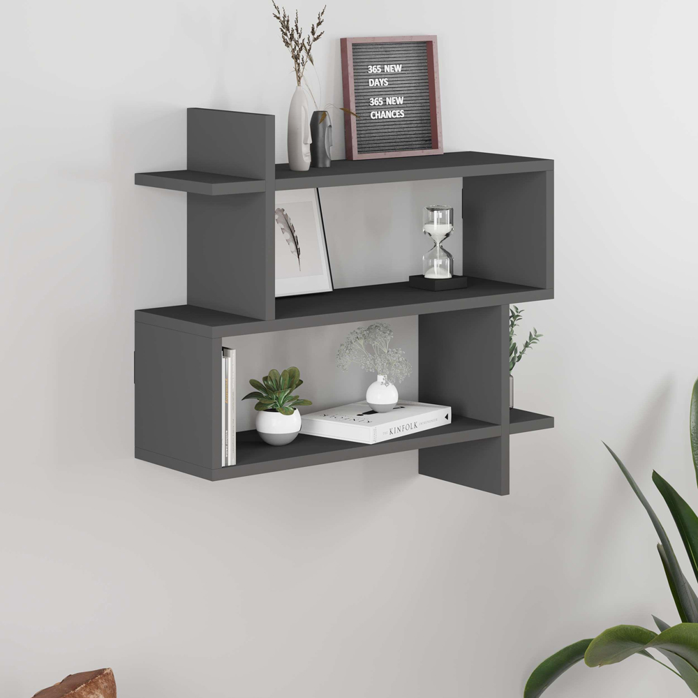 Decortie Paralel 2 Shelf Anthracite Wall Mounted Bookcase Image 3