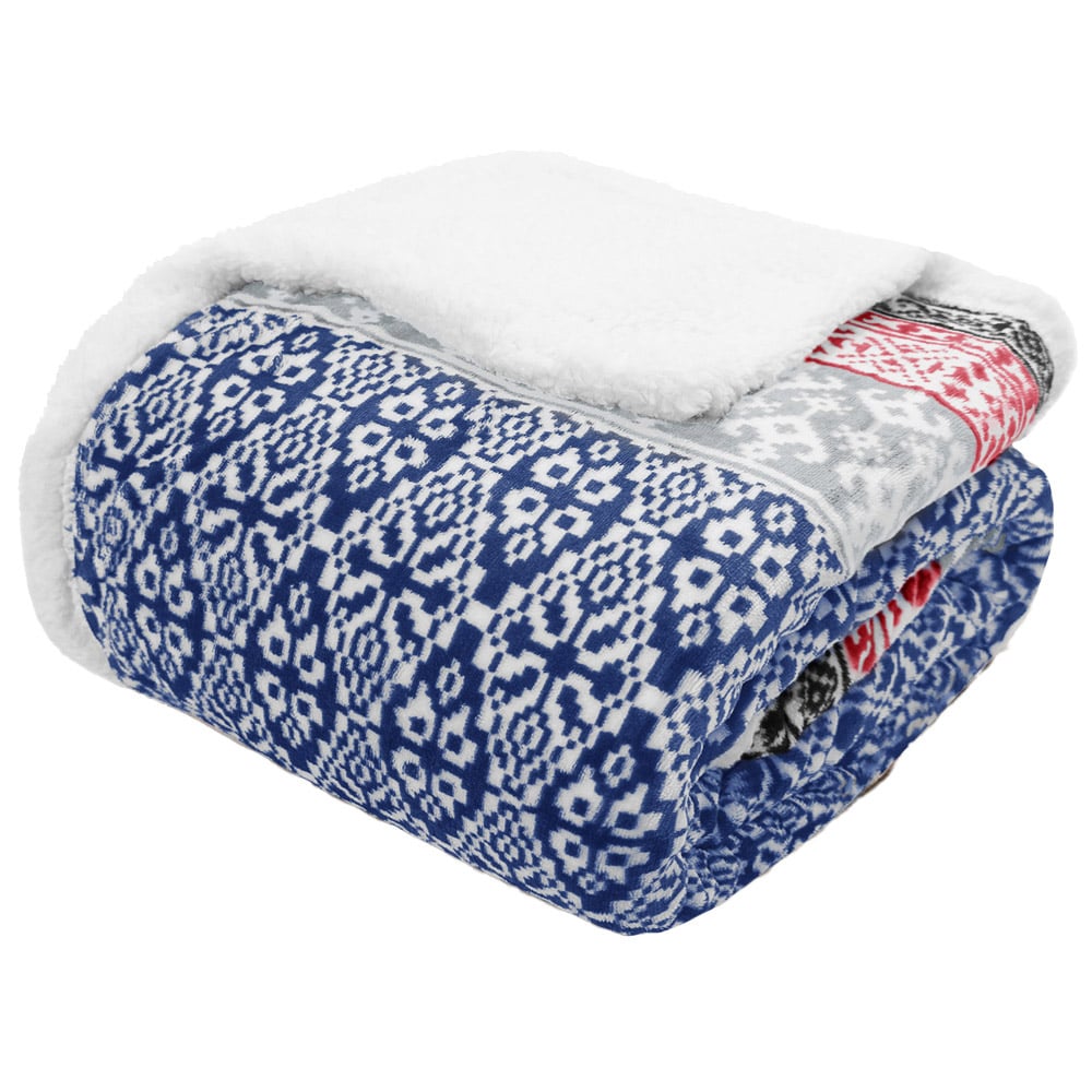 Velosso Navy Aztec Sherpa Backed Throw 130 x 180cm Image 1