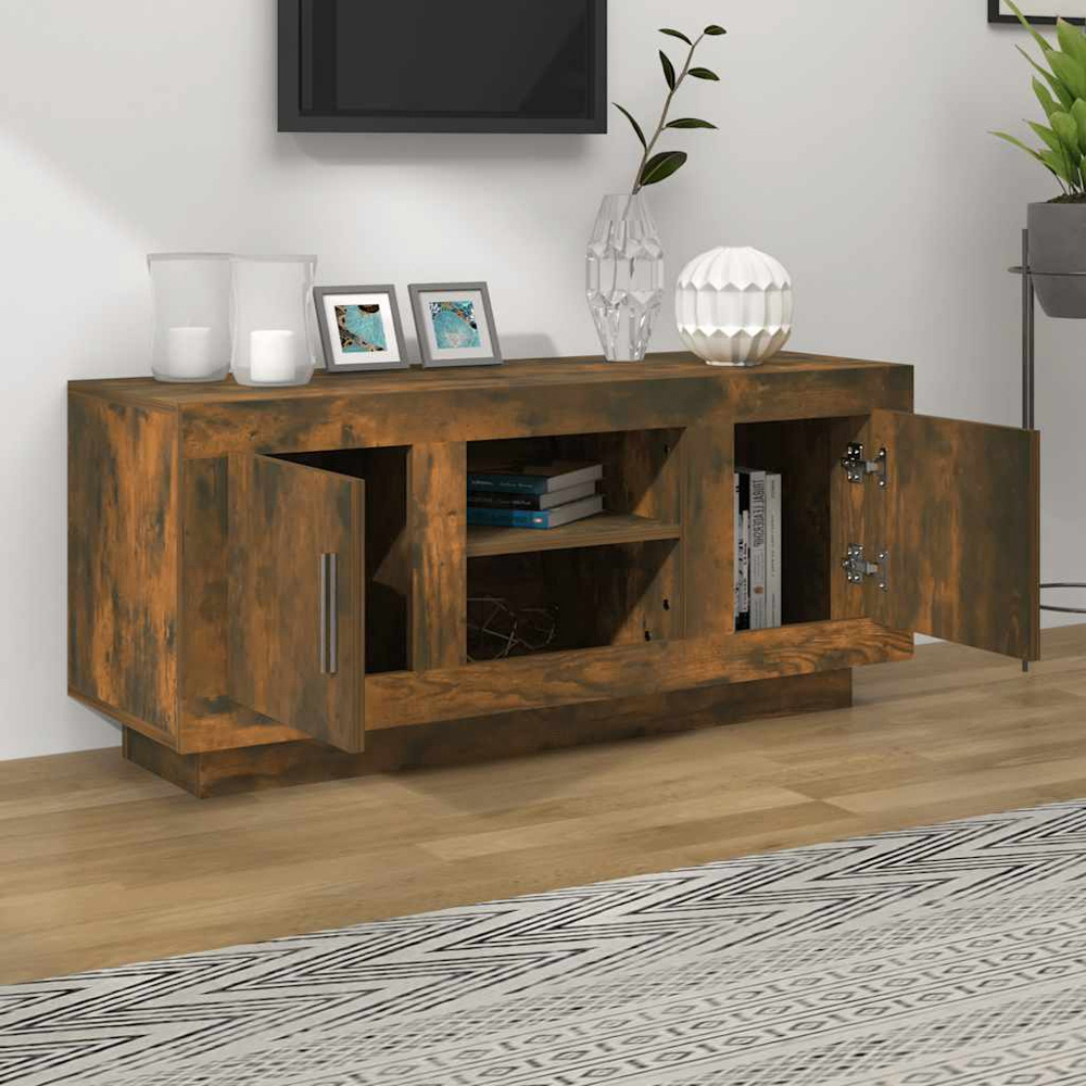 vidaXL 2 Door 2 Shelf Smoked Oak TV Cabinet Image 3